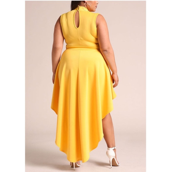 Plus Size Yellow Hi Low Ruffle Peplum Romper - Picture 4 of 5